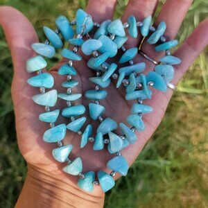 Gorgeous ocean blue amazonite 925 sterling silver handmade chunky graduating nec